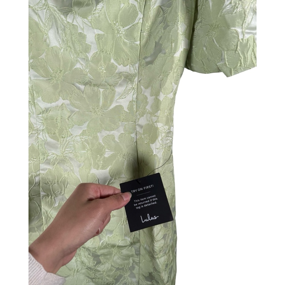 Lulus Lustrous Love Light Green Floral Jacquard Puff Sleeve Mini Dress XS NEW - Picture 8 of 11